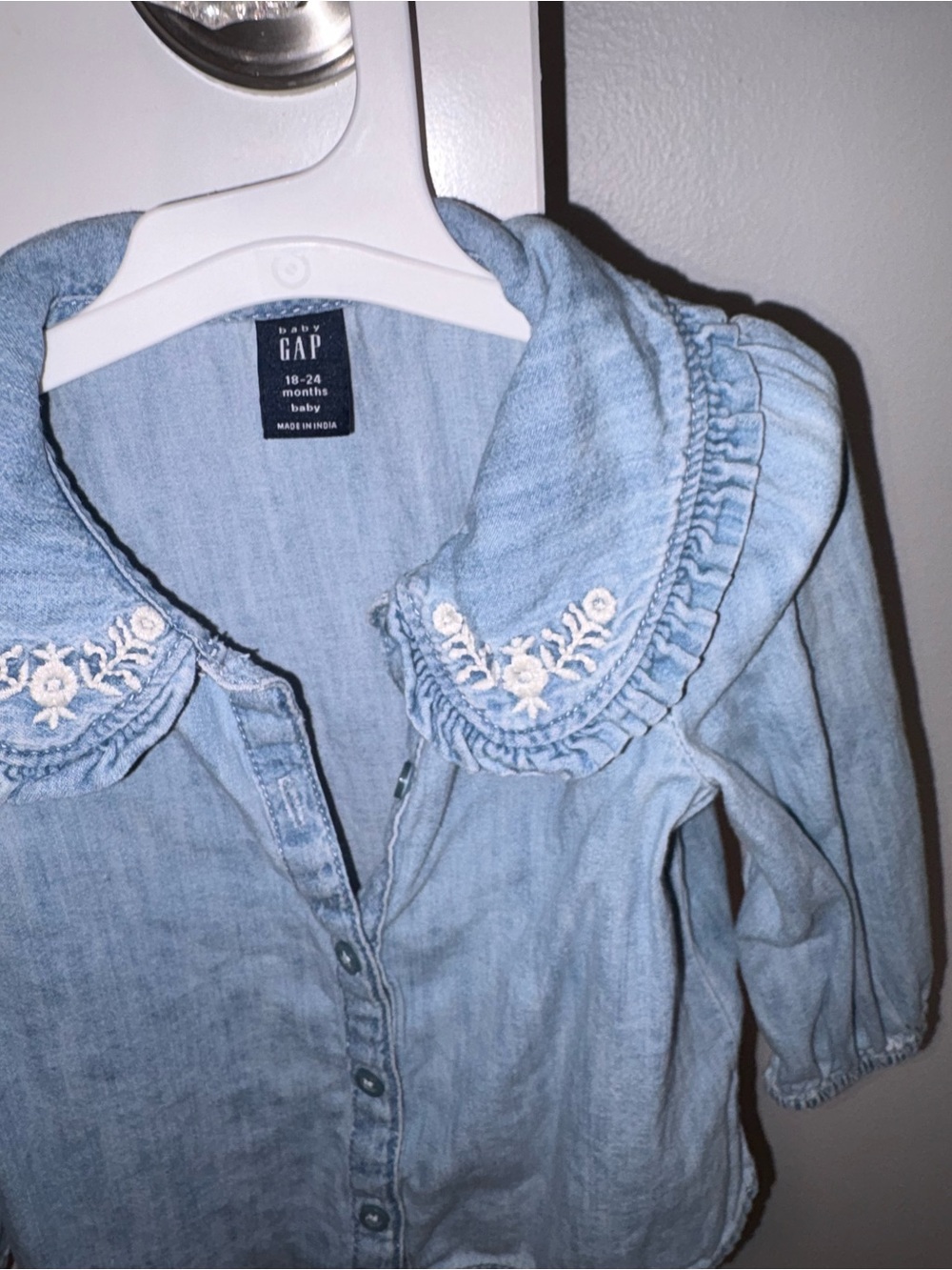 GAP Baby Light Blue Chambray Button-Front Top with Embroidered Collar